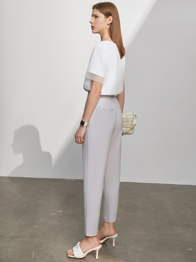 复制Amii Minimalism Summer Women's Pants Causal Solid Elastic Waist Straight Female Trouser Offical Lady Women's Suit Pants 12130229