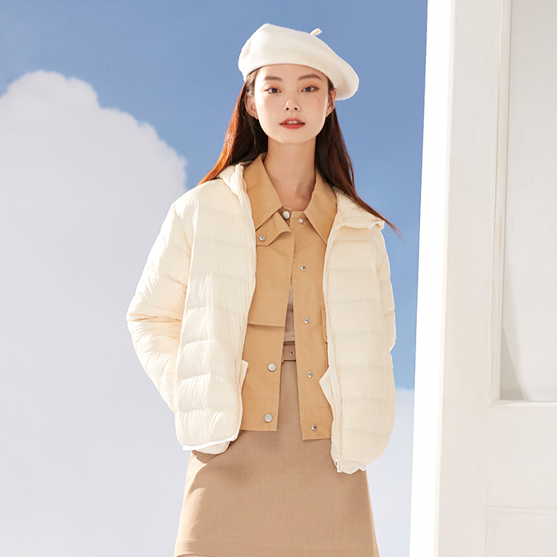 one dan SEMIR Down Jacket Women Light And Thin Hooded Windproof 2021 Winter New Black Technology Three-Proof Solid Jacket Fashion