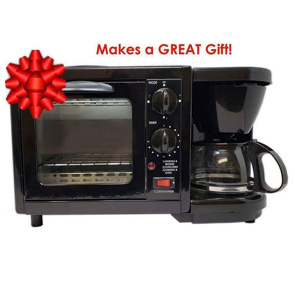 3-in-1 Stainless Steel Black Breakfast Maker Station Hub Toaster Oven - New (hd)