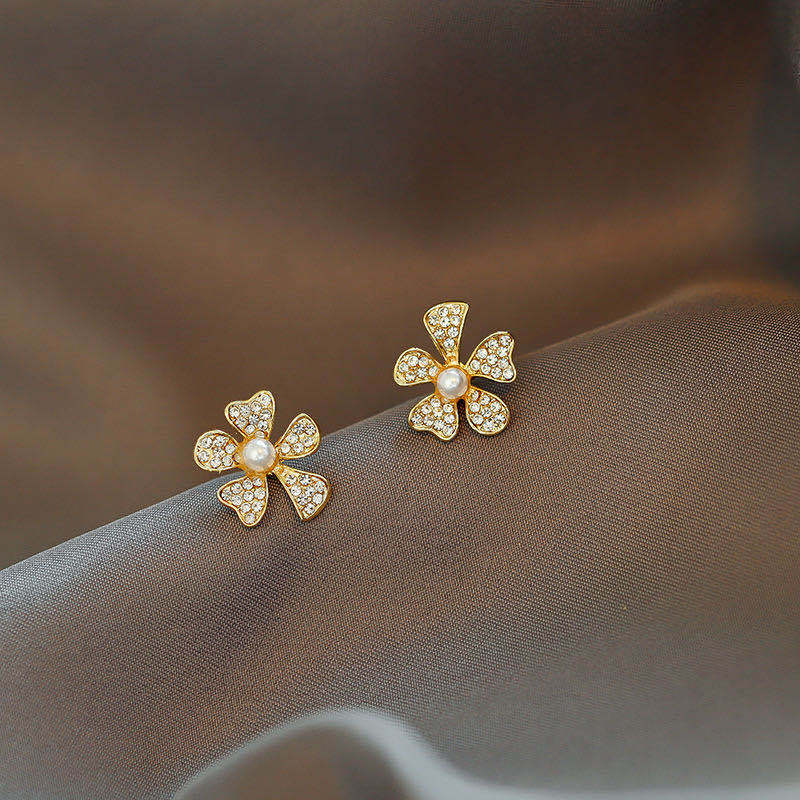 韩国S925银针小清新耳环百搭气质心形珍珠耳饰个性防过敏耳钉批发