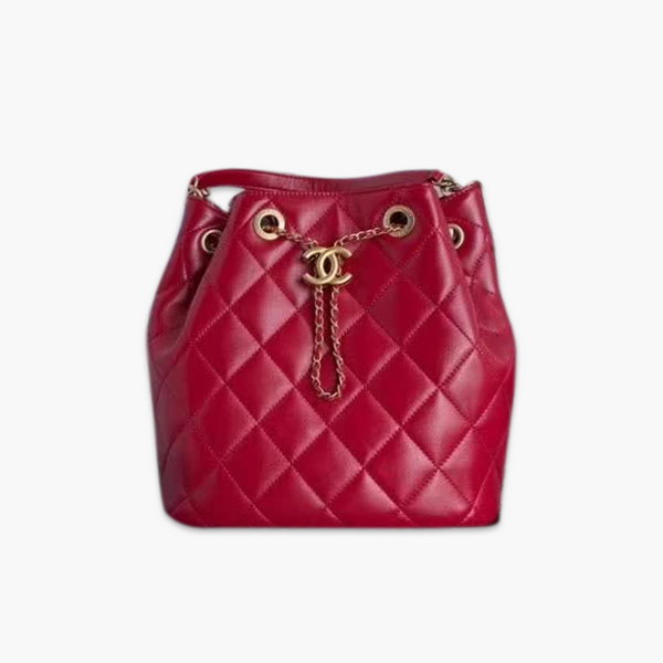 【原版皮】香奈儿/Chanel 新款抽绳包，选用小羊皮经过特殊工艺抛光，皮面略微亮闪闪，增加了耐磨度同时又超质感，经典的菱格纹设计，双C纽扣设计，19的皮穿金属粗链条，款号：AS1900