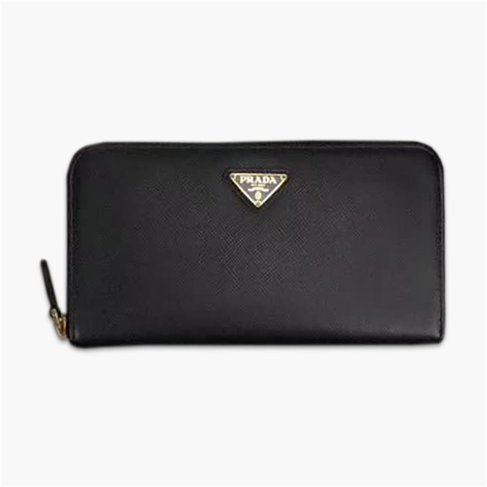 【原版皮】普拉达/Prada 拉链钱夹，选用十字纹小牛皮裁制而成，正面点缀三角唛徽标，经典之作，简单时尚，款号：1ML506
