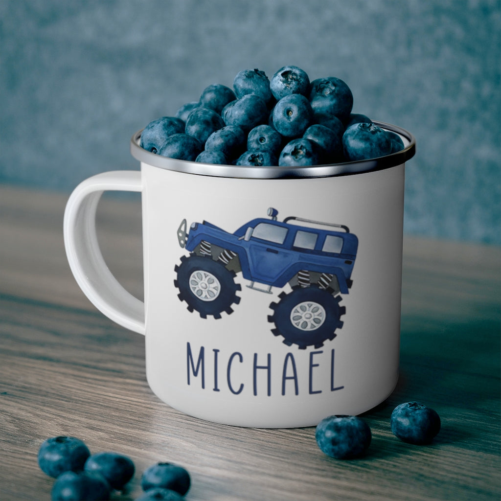 Custom Name Monster Truck Children's Enamel Campfire Mug IV