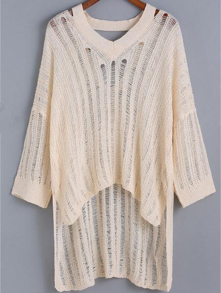 Fashion Sexy V Neck   Hollow Out Knit Sweaters