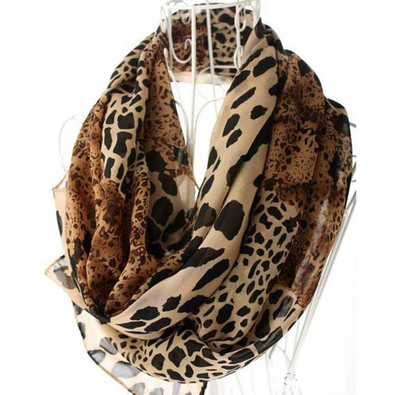 Leopard Brown Autumn And Winter Female Wild Trade Chiffon Scarf