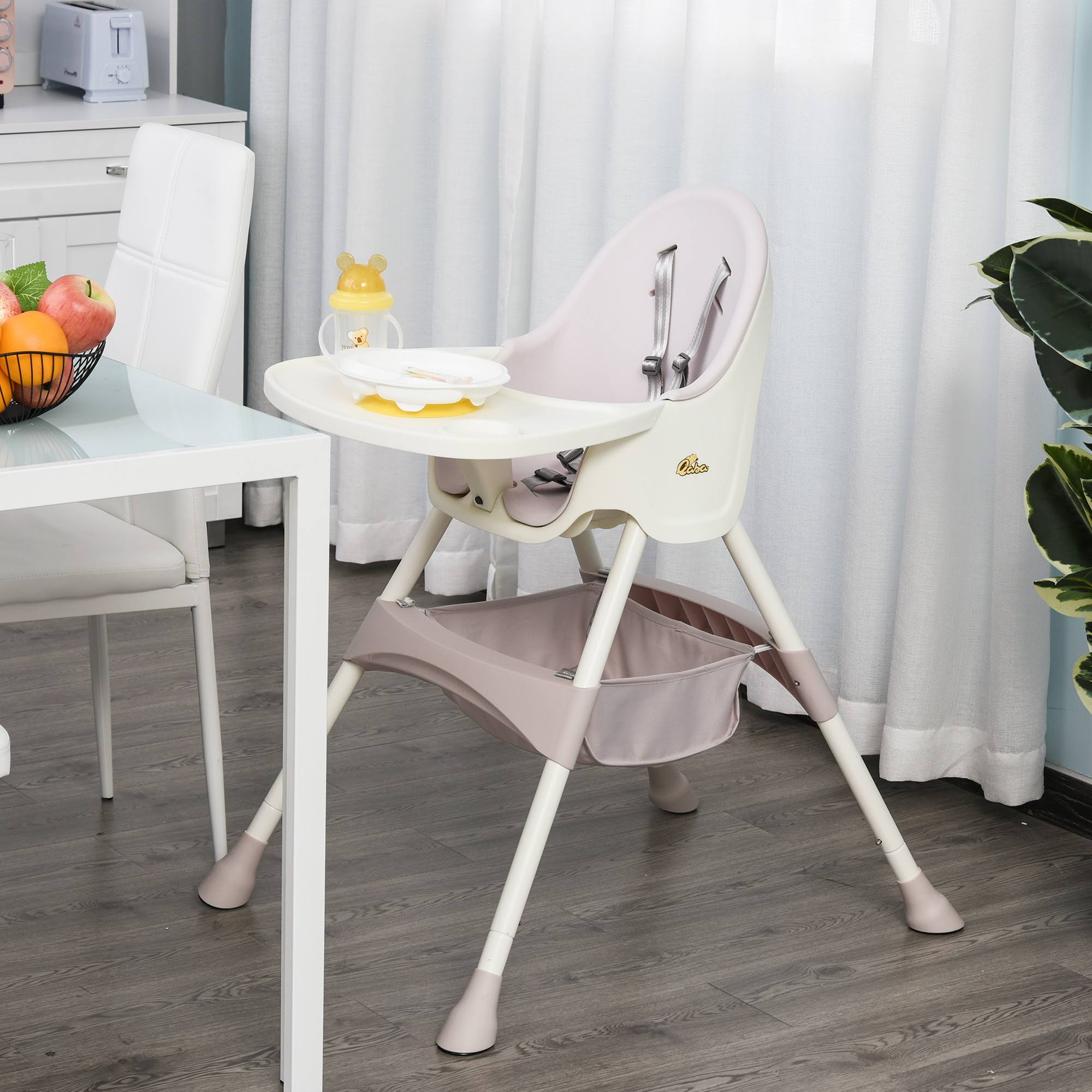 Qaba Baby High Chair 3-in-1 Kids Toddler Seat with 5-Point Safety Harness, Removable Food Tray, Flexible Design - Pink