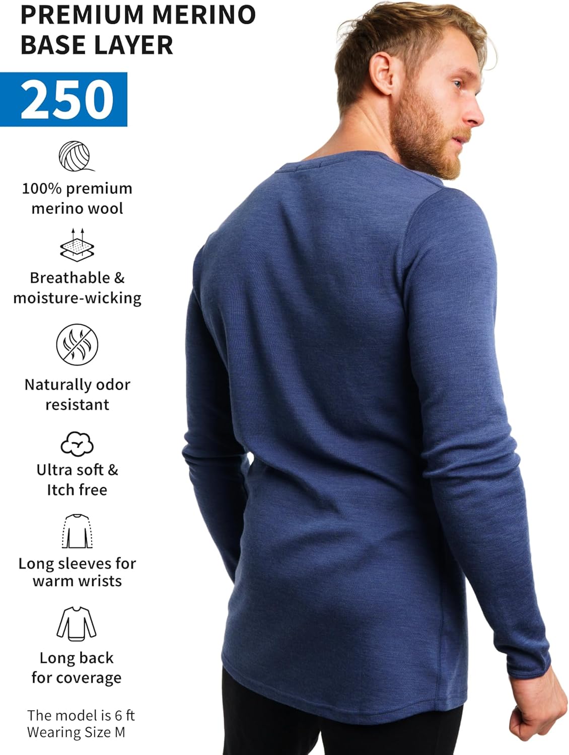 Merino.tech Merino Wool Base Layer - Mens 100% Merino Wool Long Sleeve Thermal Shirts Heavyweight, Midweight, Lite with Socks