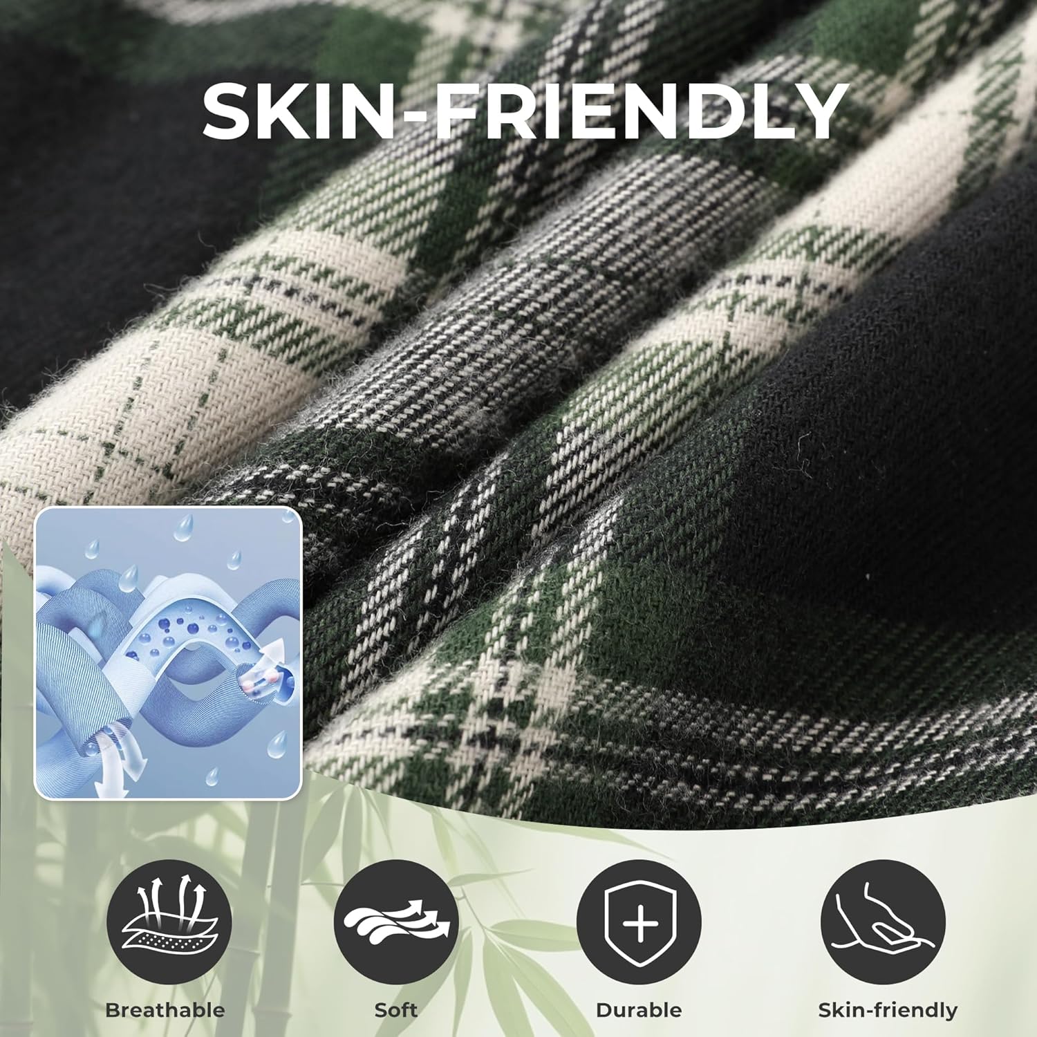 BAMBOO COOL Men's Pajama Bottoms Plaid Pajamas Pants for Men Soft Long Lounge Woven Pj Sleep Pant with Pockets