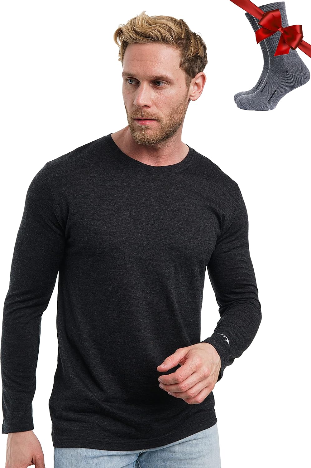 Merino.tech Merino Wool Base Layer - Mens 100% Merino Wool Long Sleeve Thermal Shirts Heavyweight, Midweight, Lite with Socks
