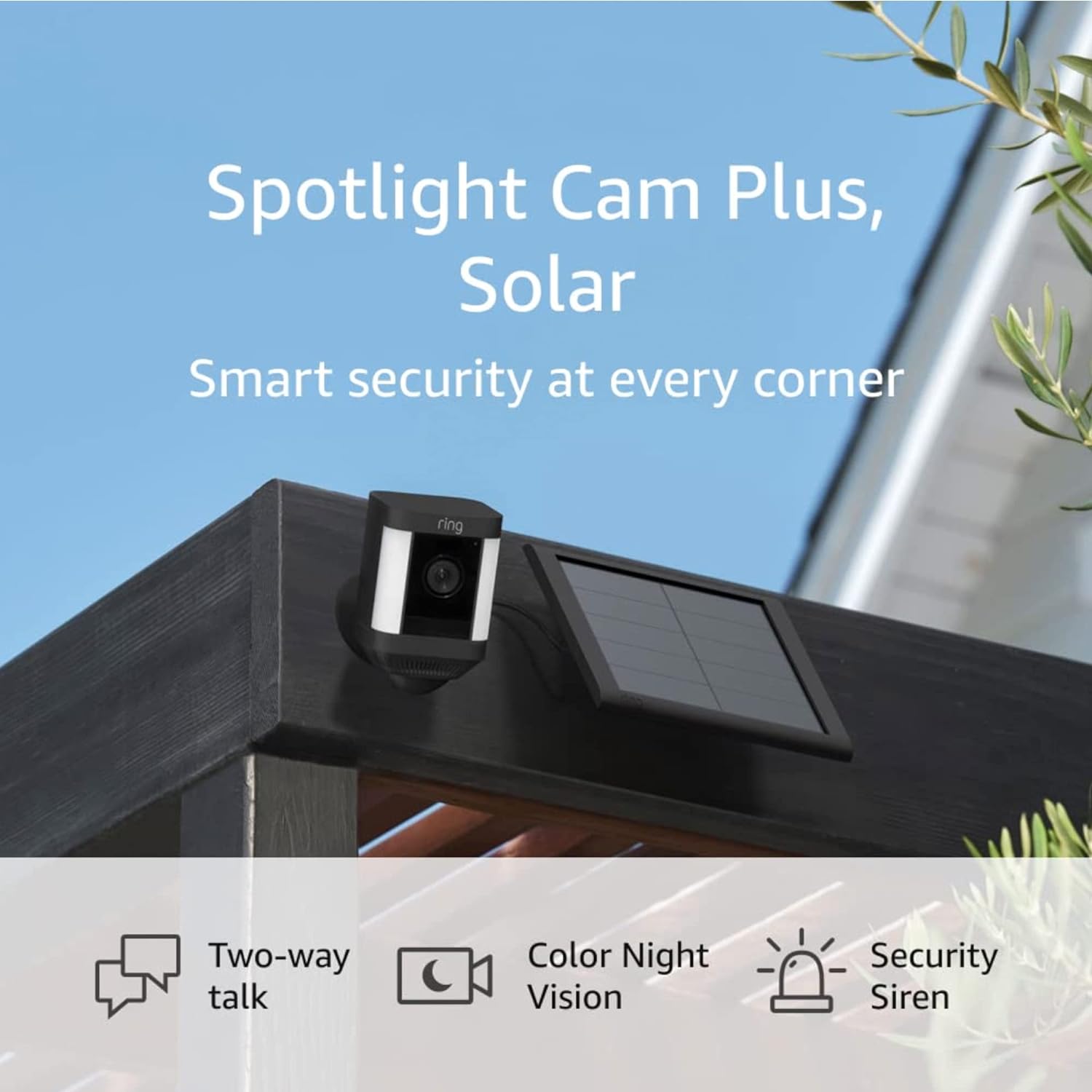 Ring Spotlight Cam Plus, Battery | Two-Way Talk, Color Night Vision, and Security Siren (2022 release) - White