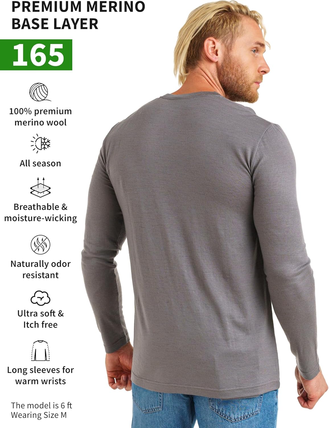 Merino.tech Merino Wool Base Layer - Mens 100% Merino Wool Long Sleeve Thermal Shirts Heavyweight, Midweight, Lite with Socks