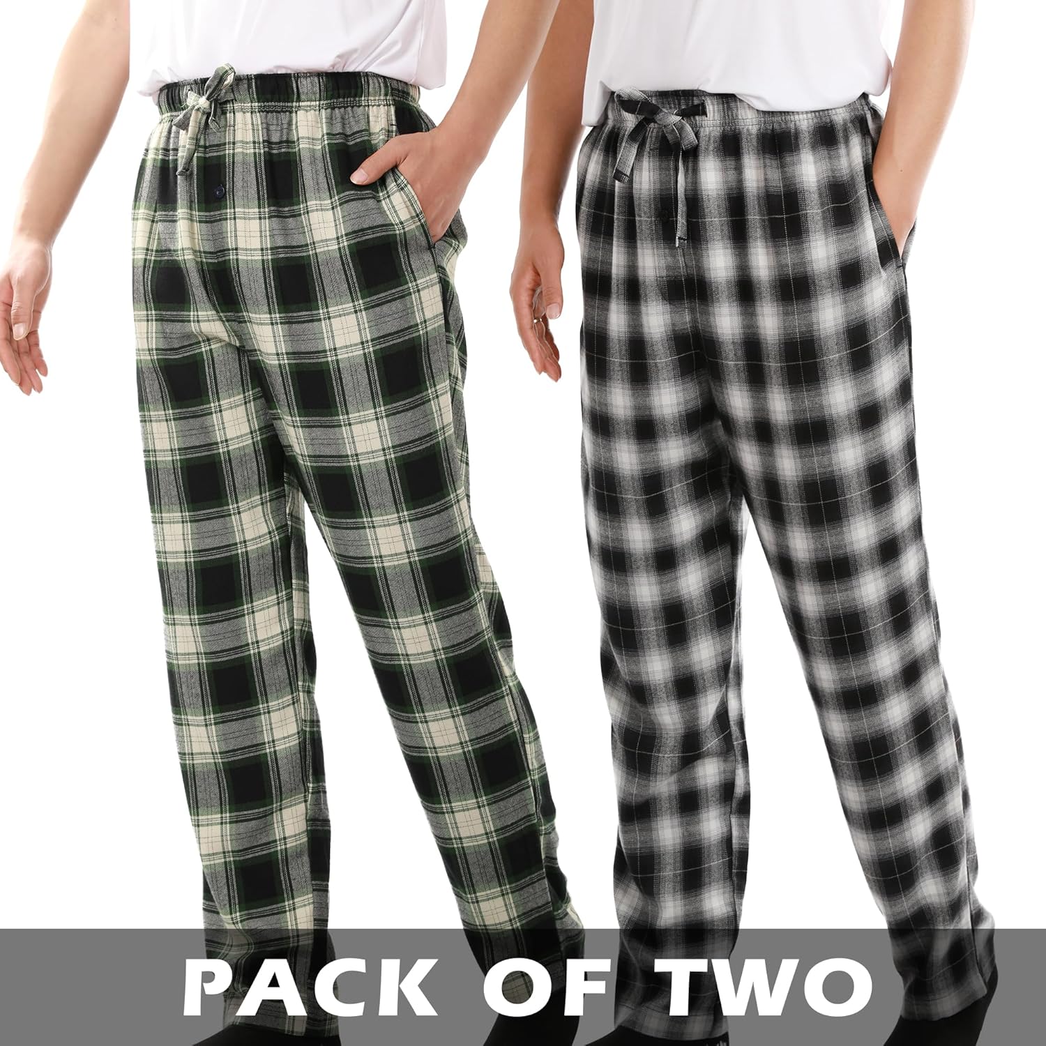 BAMBOO COOL Men's Pajama Bottoms Plaid Pajamas Pants for Men Soft Long Lounge Woven Pj Sleep Pant with Pockets